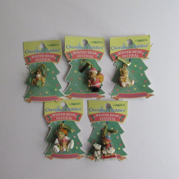 5 Cherished Teddies Enesco Winter Festival Miniature Christmas Ornament NWT 1997 - Picture 1 of 11